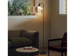 Outlet NETTLIFE Lámpara de pie de interior de 1 llama E27, lámpara de pie de cristal gris ahumado grande para sofá de oficina Negro