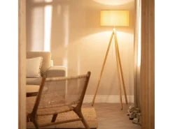 Ledkia Lámpara De Pie^Lámpara de Pie de Madera y Tela Wolby Beige Multicolor