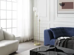 Lámpara de pie de metal y cristal acanalado - 3 globos - D. 30 x H. 161 cm - Oro - LOUXOR