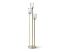 Lámpara de pie de metal y cristal acanalado - 3 globos - D. 30 x H. 161 cm - Oro - LOUXOR