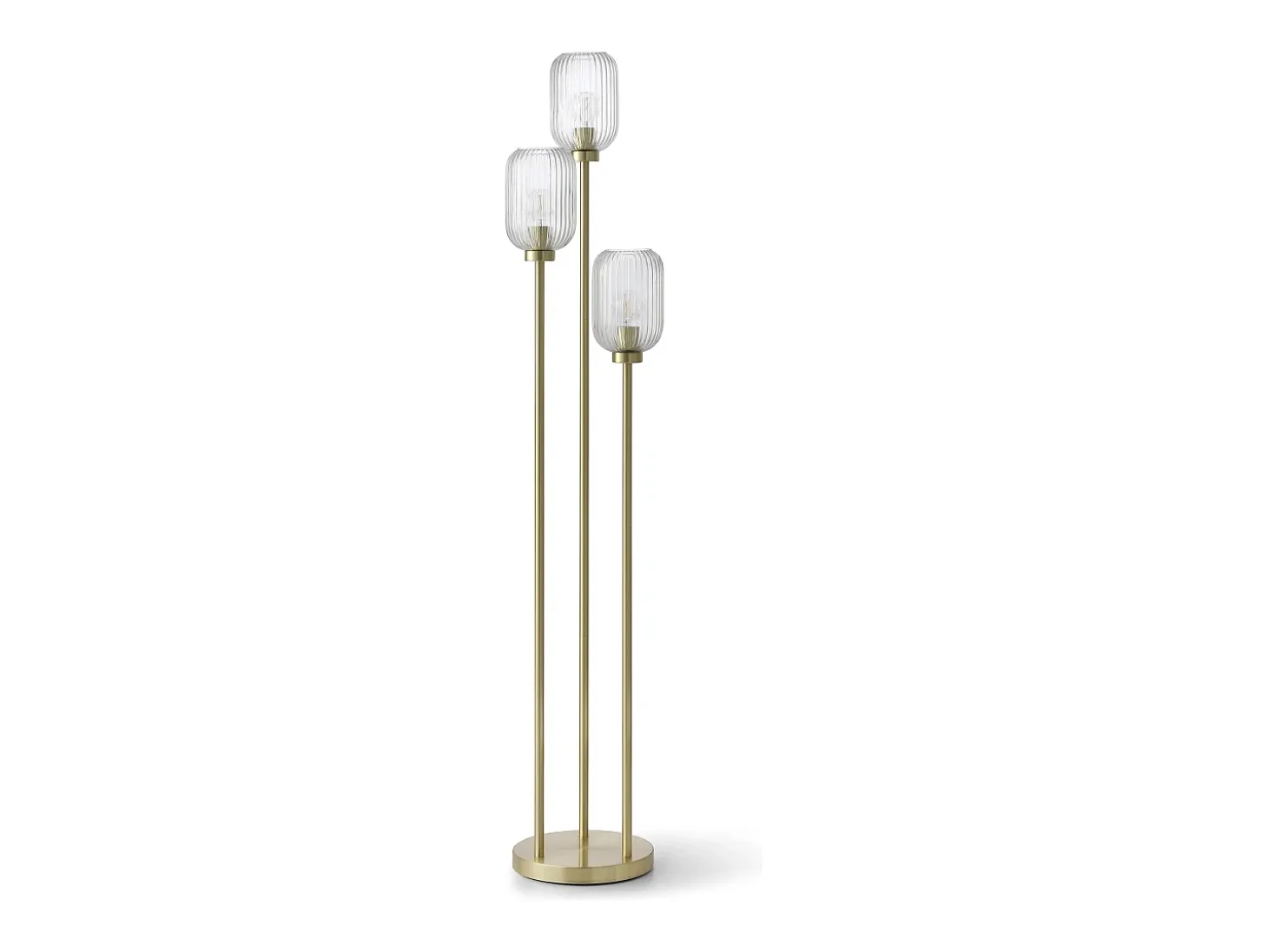 Lámpara de pie de metal y cristal acanalado - 3 globos - D. 30 x H. 161 cm - Oro - LOUXOR