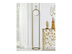 Lámpara De Pie^Lámpara de pie GLAMY ARC Ø 28X168 en metal dorado con pantalla de vidrio blanco Blanco / Dorado