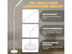 NETTLIFE Lámpara De Pie^Lámpara de pie LED para sala de estar, regulable, blanca, 11 W, flexible, 360°, para sofá Blanco