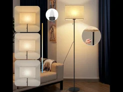 NETTLIFE Lámpara De Pie^Lámpara de pie LED regulable con pantalla de tela retro para sala de estar, con interruptor de tiro Negro