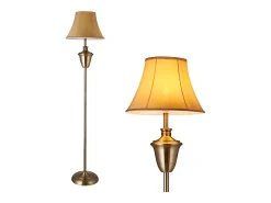 Lámpara de pie lámpara antorcha cobre pulido beige altura: aprox. 157 cm diámetro de la pantalla: 35 cm beige marrón blanco 03_0002441