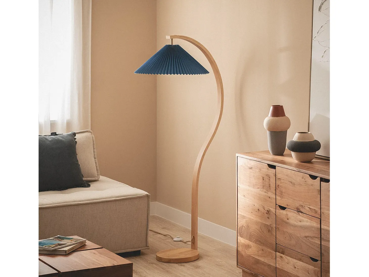 Lámpara de Pie Madera Luanda Azul Oscuro