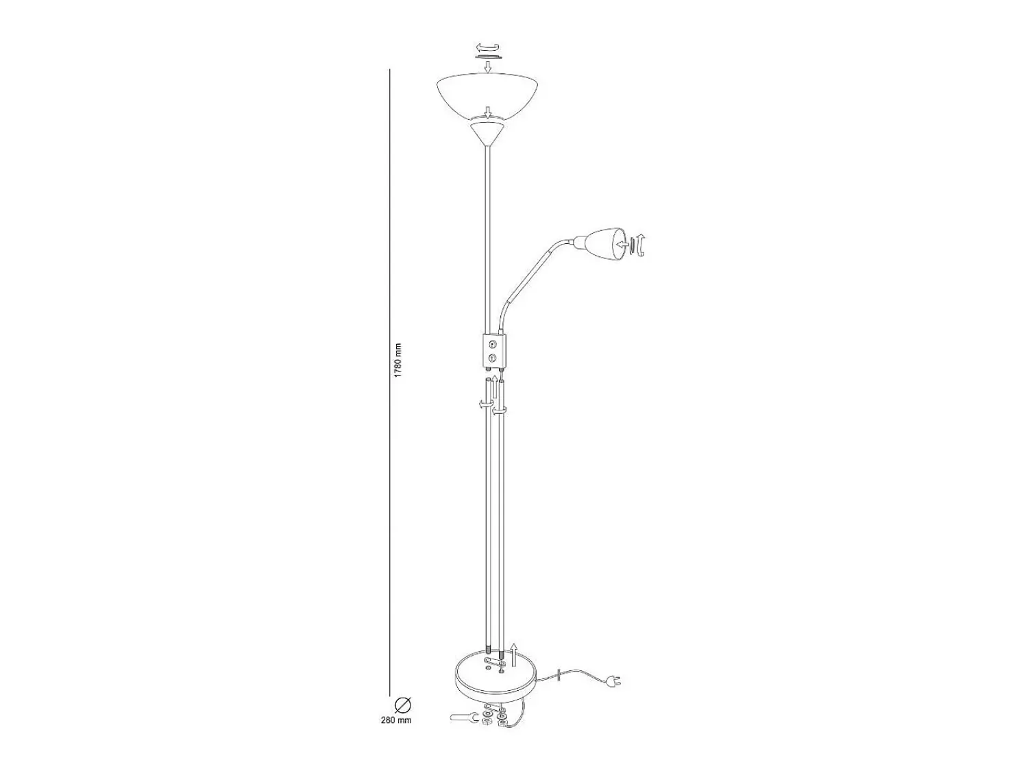 Lámpara De Pie^Lámpara de pie Milano Bel Air 40W con luz de lectura Ø28x170 cm Blanco