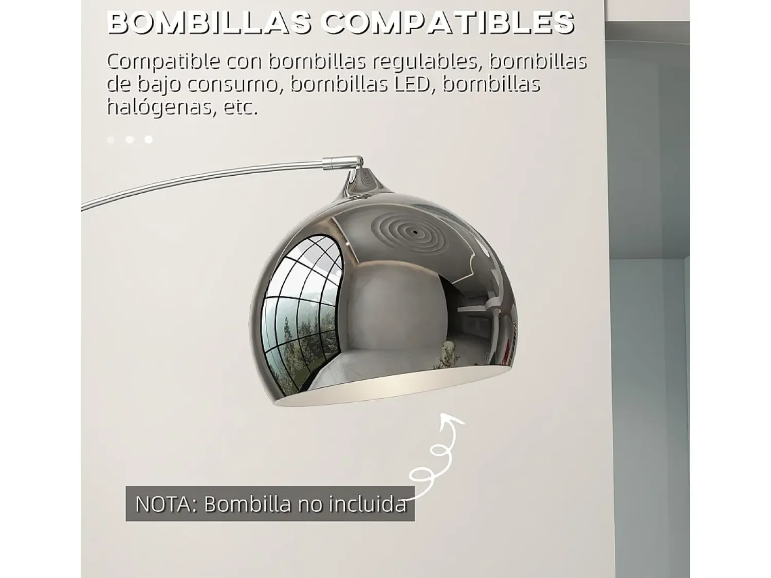 Homcom Lámpara De Pie^Lámpara de pie Modde 40W poste ajustable negro/plata 170-180x110-115x30 cm Plateado