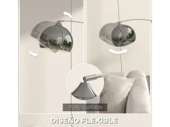 Homcom Lámpara De Pie^Lámpara de pie Modde 40W poste ajustable negro/plata 170-180x110-115x30 cm Plateado