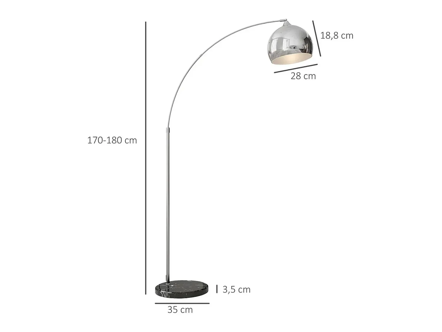 Homcom Lámpara De Pie^Lámpara de pie Modde 40W poste ajustable negro/plata 170-180x110-115x30 cm Plateado