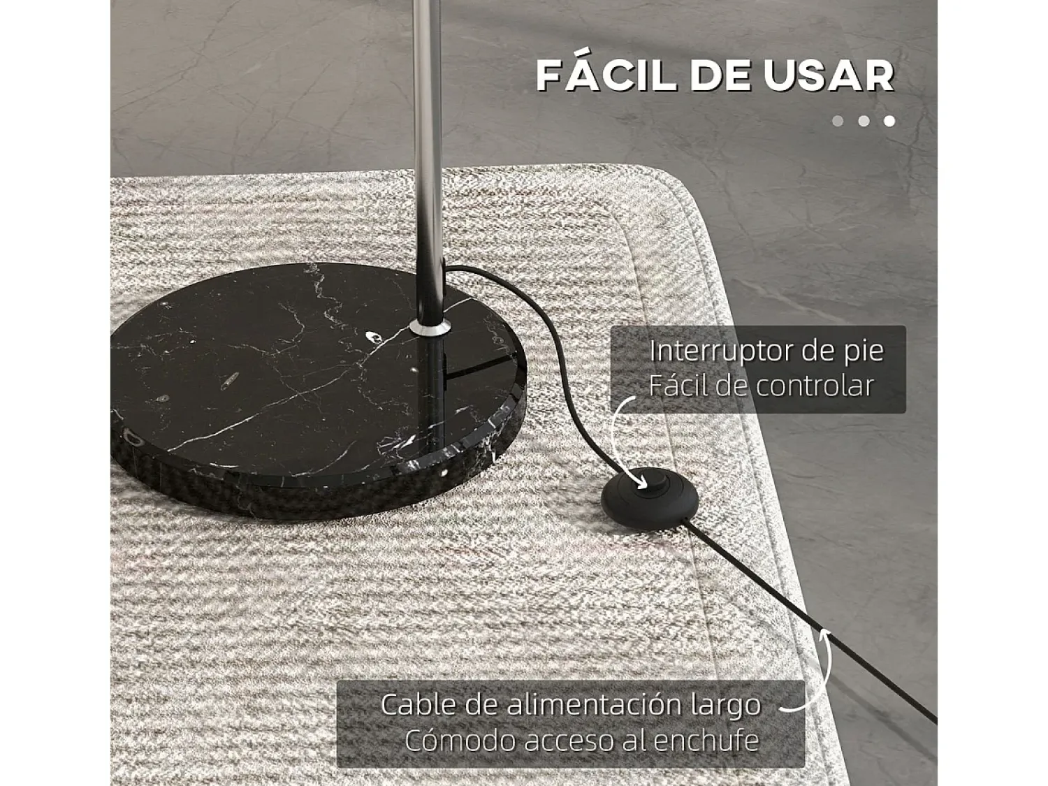 Homcom Lámpara De Pie^Lámpara de pie Modde 40W poste ajustable negro/plata 170-180x110-115x30 cm Plateado