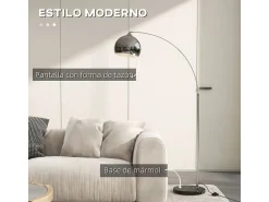 Homcom Lámpara De Pie^Lámpara de pie Modde 40W poste ajustable negro/plata 170-180x110-115x30 cm Plateado