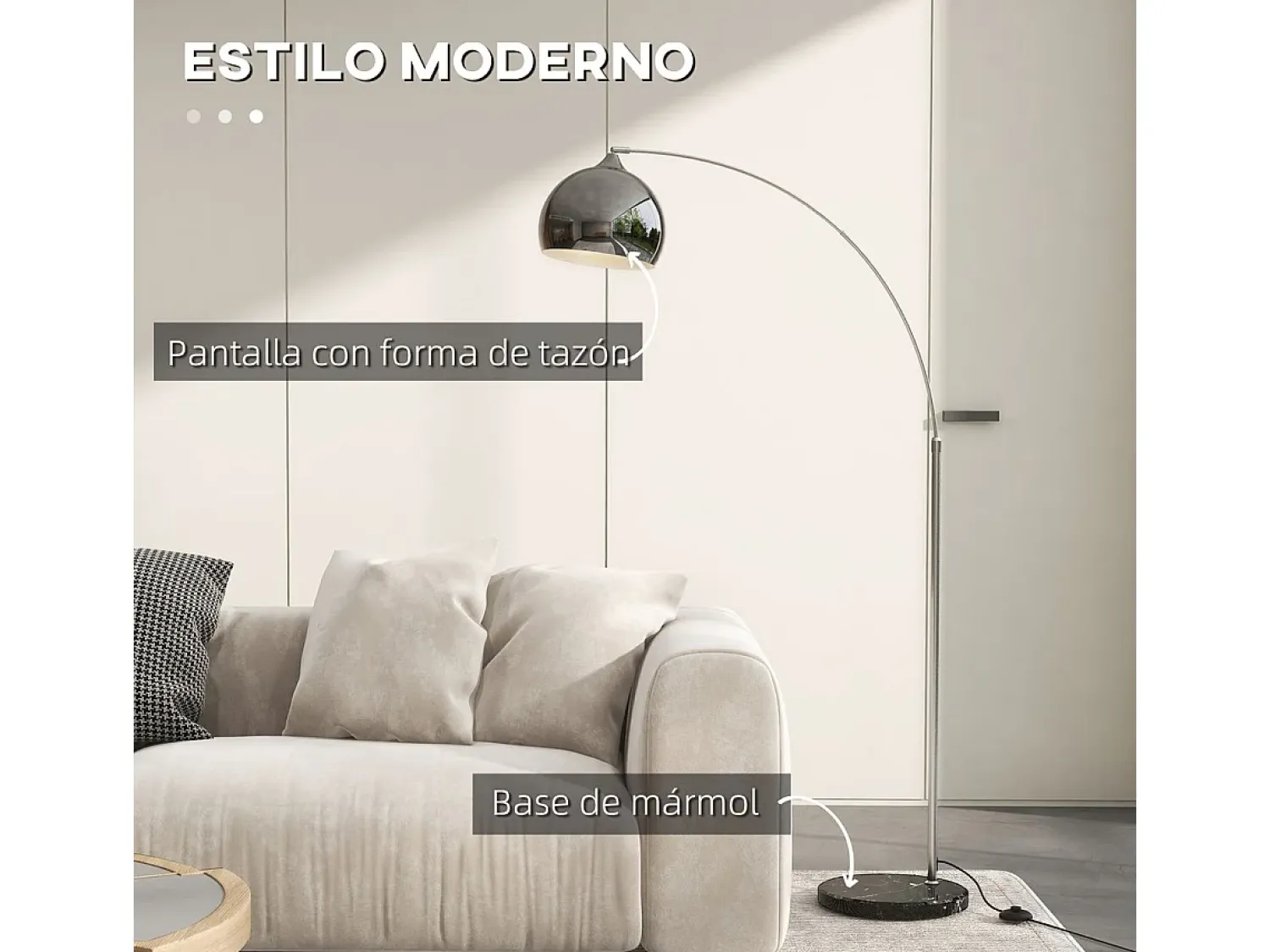 Homcom Lámpara De Pie^Lámpara de pie Modde 40W poste ajustable negro/plata 170-180x110-115x30 cm Plateado