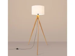 Lámpara de pie Natt moderno de tela/PVC/madera - 1 fuentes luminosas - L.77 x A.140 cm - madera blanca/natural