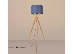 Sollux Lighting Lámpara de pie Natt moderno de tela/PVC/madera - 1 fuentes luminosas - L.77 x A.140 cm - marino/madera natural Azul