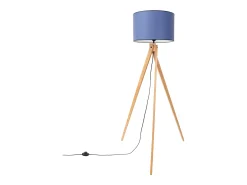 Sollux Lighting Lámpara de pie Natt moderno de tela/PVC/madera - 1 fuentes luminosas - L.77 x A.140 cm - marino/madera natural Azul