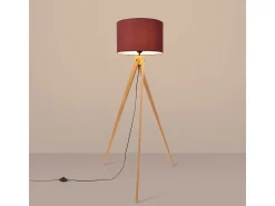 Lámpara de pie Natt moderno de tela/PVC/madera - 1 fuentes luminosas - L.77 x A.140 cm - burdeos/madera natural