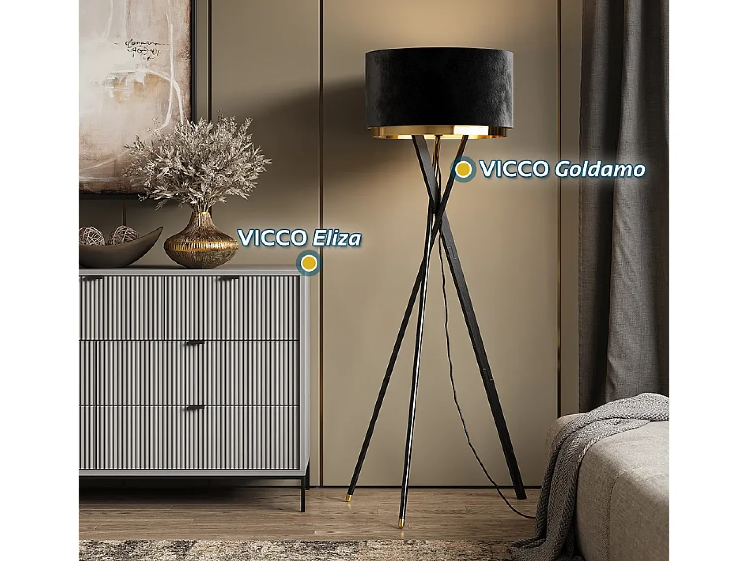 Vicco Lámpara de pie 50x50x154 goldamo Negro