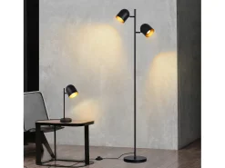Lámpara de pie NETTLIFE 2 bombillas de metal dorado negro E14 Lámpara de pie industrial retro