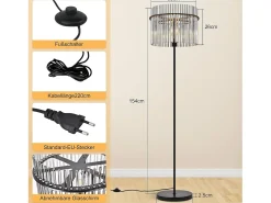 Discount NETTLIFE Lámpara de pie negra con pantalla de cristal – Lámpara de pie E27 con interruptor de pie, estilo moderno (bombilla no incluida) Negro