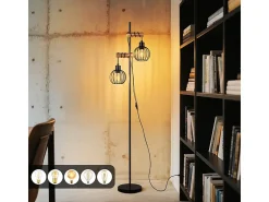 Online NETTLIFE Lámpara de pie negra para salón, de madera, estilo vintage, de metal, con 2 bombillas e interruptor, casquillo E27, 152 cm (sin bombilla). Marru00f3n