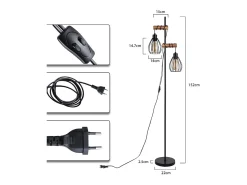 NETTLIFE Lámpara De Pie^Lámpara de pie para salón, color : lámpara de pie industrial de metal y madera, E27, 2 luces, pantalla de jaula, 152 cm (sin bombilla). Negro