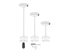Lámpara de pie solar Barbell Solar RF - LED recargable de 65 W - Lámpara de pie para exterior, 3 alturas, 156-113-70 cm, color negro