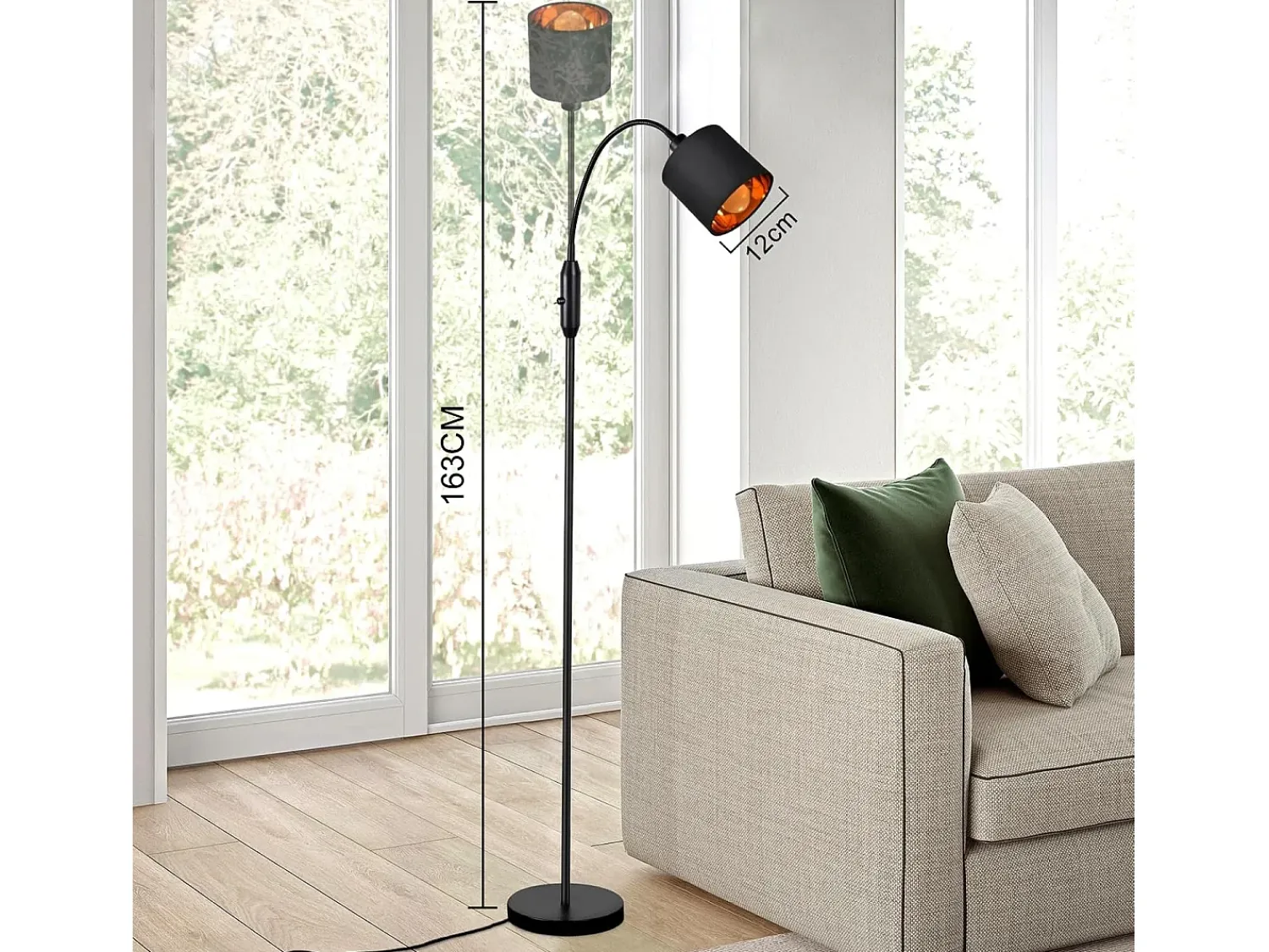 Sale NETTLIFE Lámpara de pie vintage negra de tela con arco giratorio de 360° para una iluminación suave y decorativa Negro