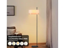 NETTLIFE Lámpara De Pie^Lámpara de pie vintage para salón: lámpara de pie de tela blanca con interruptor E27, estilo rústico retro para dormitorio (bombilla no incluida). Negro
