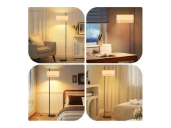 NETTLIFE Lámpara De Pie^Lámpara de pie vintage para salón: lámpara de pie de tela blanca con interruptor E27, estilo rústico retro para dormitorio (bombilla no incluida). Negro
