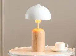 Lámpara de sobremesa de madera y metal - D. 20 x Alt. 35,5 cm - Natural y blanco - TANTA