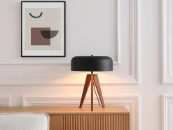 Lámpara de sobremesa madera y negro D.36 x Alt.45 cm - PAVICO