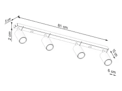 Sollux Lighting Plafón^Lámpara de techo Briix moderno de acero - 4 fuentes luminosas 4000K - L.81 x A.17 cm - ocre Rojo