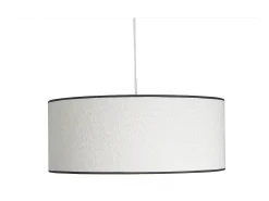Miliboo Lámpara Suspendida^Lámpara de techo cilíndrica de borreguillo blanco y rafia natural 50 cm TRAVES Marfil