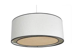 Miliboo Lámpara Suspendida^Lámpara de techo cilíndrica de borreguillo blanco y rafia natural 50 cm TRAVES Marfil