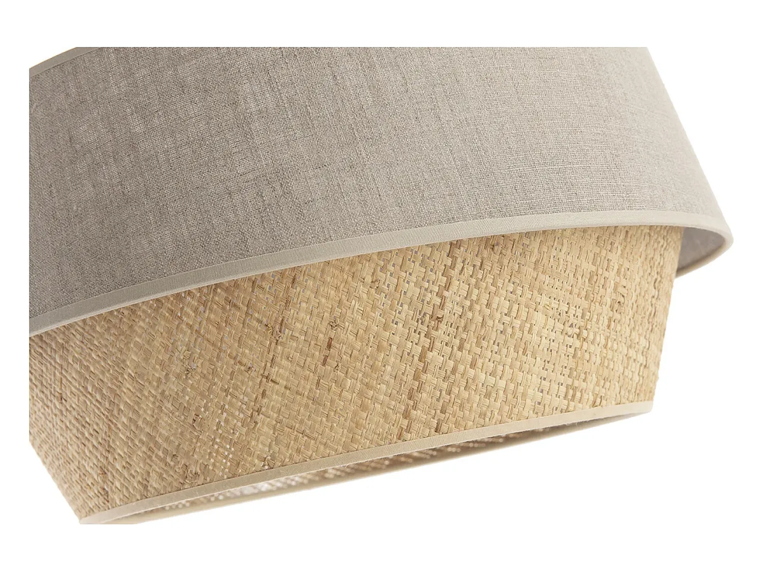 Hot Miliboo Lámpara de techo de diseño doble material lino natural y rafia SENSA Blanco