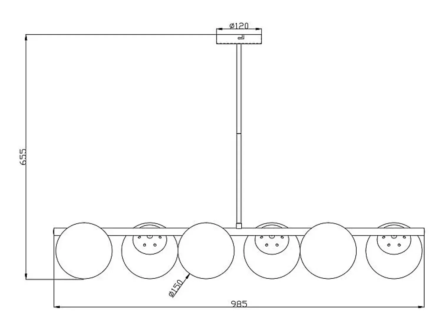 OZAIA Lámpara Suspendida^Lámpara de techo de latón pulido y 6 globos de cristal - Ancho 98 cm - YUKON Dorado