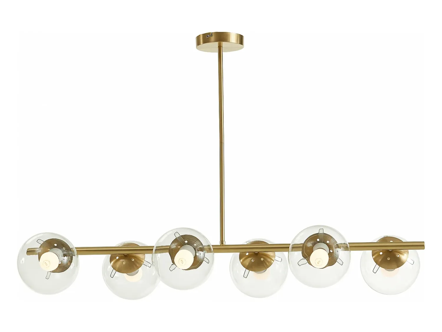 OZAIA Lámpara Suspendida^Lámpara de techo de latón pulido y 6 globos de cristal - Ancho 98 cm - YUKON Dorado