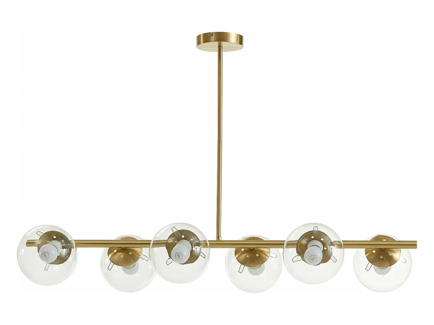 OZAIA Lámpara Suspendida^Lámpara de techo de latón pulido y 6 globos de cristal - Ancho 98 cm - YUKON Dorado