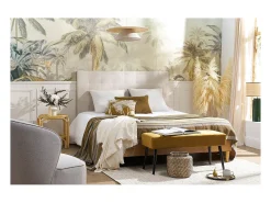 Lámpara de techo de lino beige y rafia natural 55 cm AZAMI