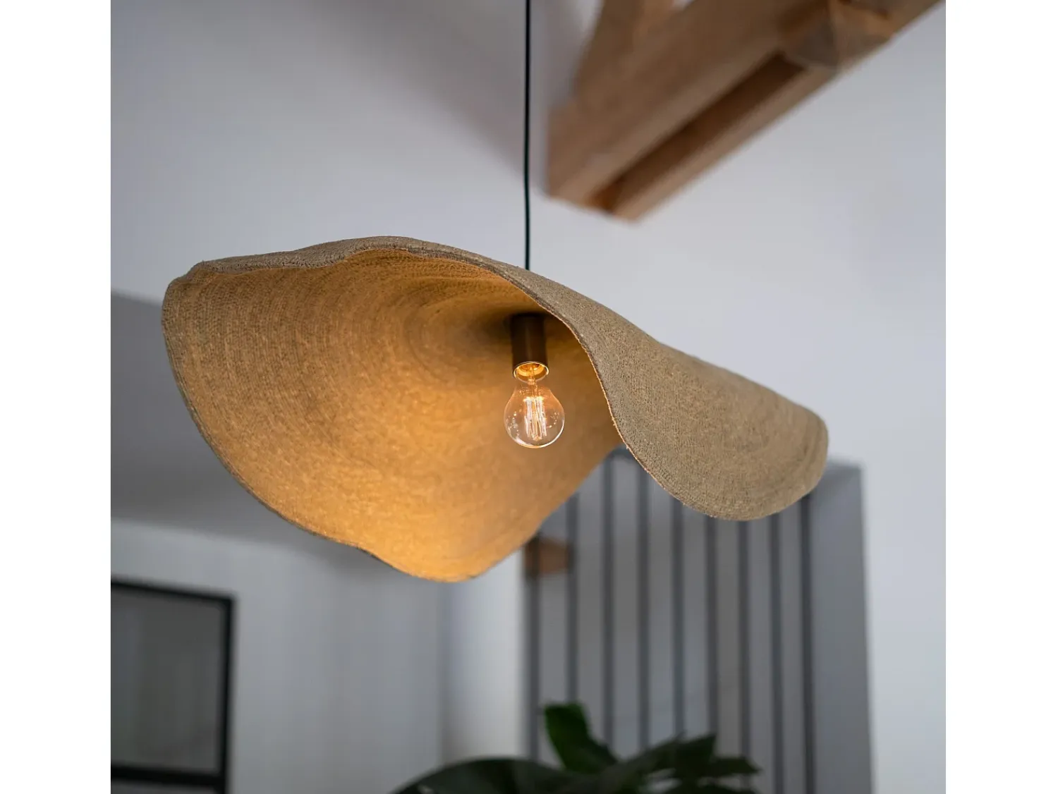 Rendez-Vous Déco Lámpara Suspendida^Lámpara de techo de material natural y metal D91 cm - Maho Beige