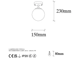 OZAIA Lámpara de techo de metal con globo - D. 15 x H. 23 cm - BARLATI Dorado