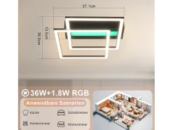 Clearance NETTLIFE Lámpara de techo LED para salón, 2 marcos, negra, moderna, cuadrada, regulable, ideal para pasillo Negro
