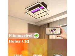 Clearance NETTLIFE Lámpara de techo LED para salón, 2 marcos, negra, moderna, cuadrada, regulable, ideal para pasillo Negro