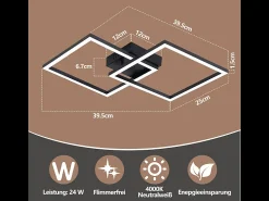Sale NETTLIFE Lámpara de techo LED para dormitorio: lámpara de salón negra de 24 W, lámpara de cocina blanca neutra de 4000 K, diseño moderno y ajustable. Negro
