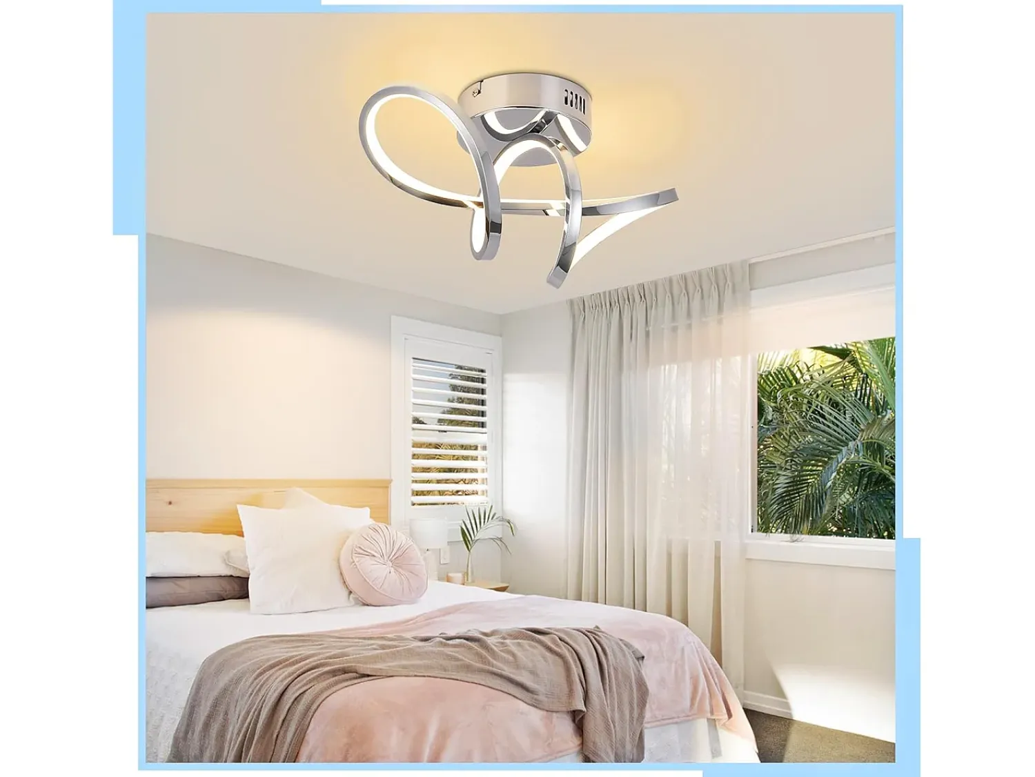 Clearance NETTLIFE Lámpara de techo LED para dormitorio, diseño moderno, cromada, 12 W, para interior, 3000 K, blanco cálido Plateado