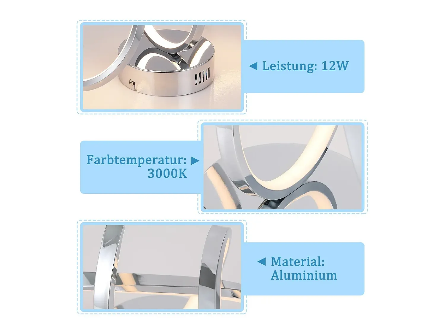 Clearance NETTLIFE Lámpara de techo LED para dormitorio, diseño moderno, cromada, 12 W, para interior, 3000 K, blanco cálido Plateado