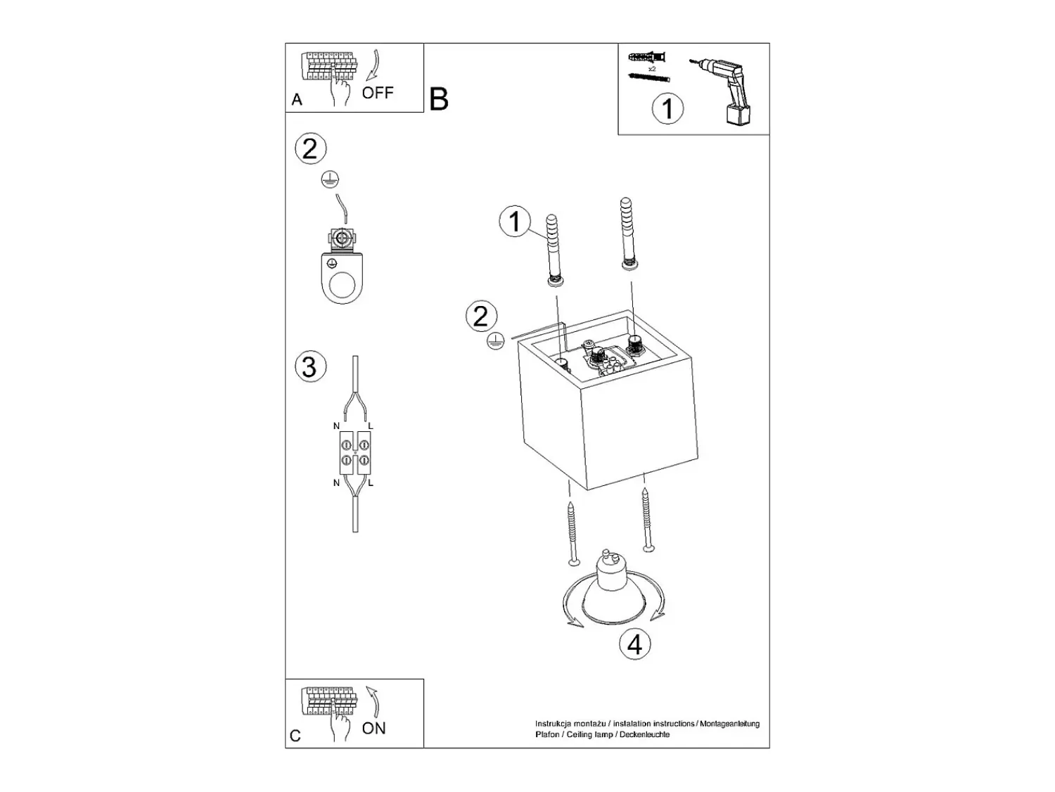 Sollux Lighting Plafón^Lámpara De Techo Quad Minimalista De Acero - 1 Fuentes Luminosas - L.10 X A.10 Cm - Dorado