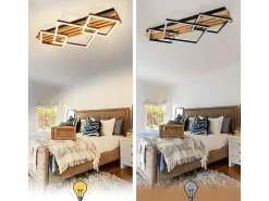 Clearance NETTLIFE Lámpara LED de techo de madera: 70 cm, regulable, moderna, 46 W, cuadrada y negra. Ideal para salón, dormitorio, cocina, pasillo y oficina. Plateado