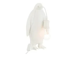 Discount J-Line Lámpara pingüino de resina Blanca 18.5x18.5x35cm Blanco